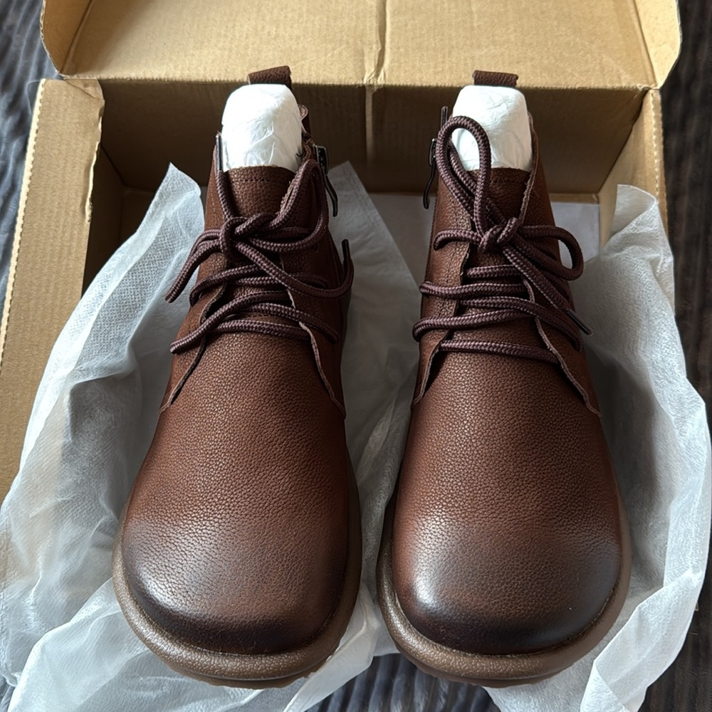 HZM Coffee Leather Side-Zip Ankle Boot